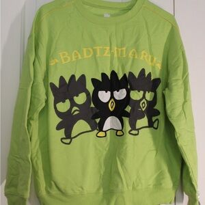 Sanrio Badtz-Maru Lime Green Graphic Tee with White Logo ( small stain in back)